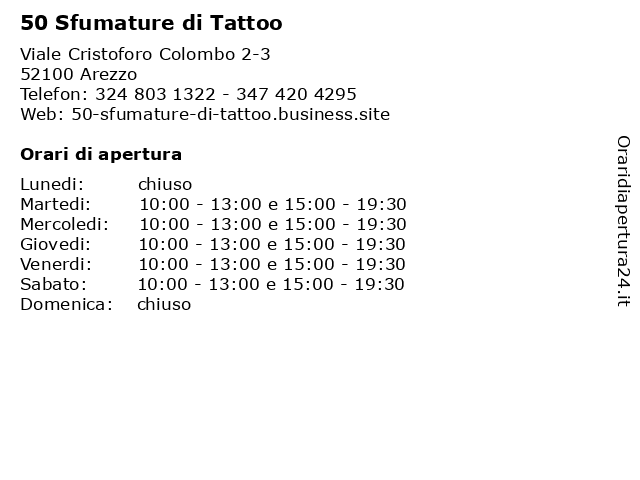 Orari di apertura 50 Sfumature di Tattoo Viale Cristoforo